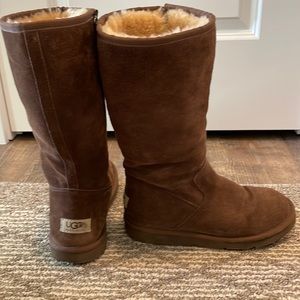 UGG Sunset Tall Side Zipper Brown Shearling Boots Size 7